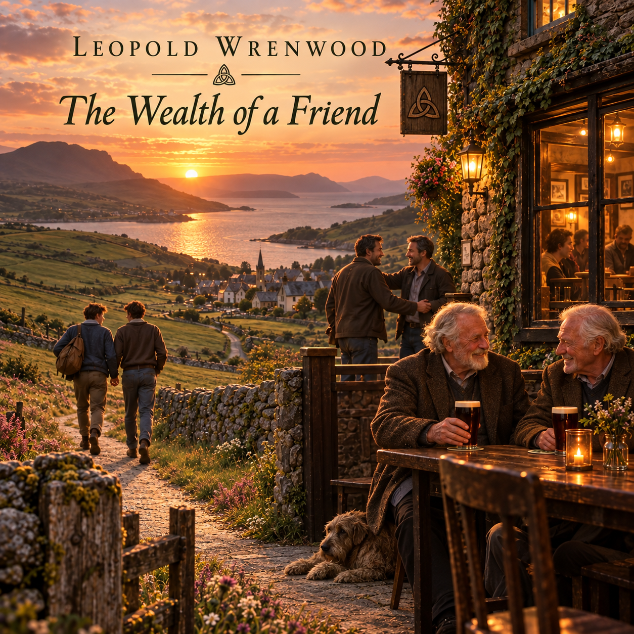 The Wealth of a Friend — friends through the years outside a pub at sunset